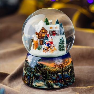 Jarll赞尔旋转飘雪花滑雪娃娃水晶球八音盒音乐盒圣诞节元旦创意礼物