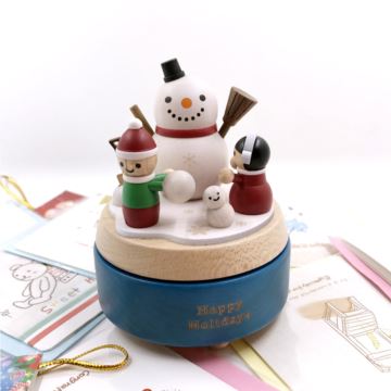 台湾Jeancard枫木木质堆雪人旋转八音盒音乐盒创意生日圣诞节礼物限量版