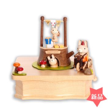 Jeancard木质旋转八音盒音乐盒创意生日儿童节礼物动物森林聚会