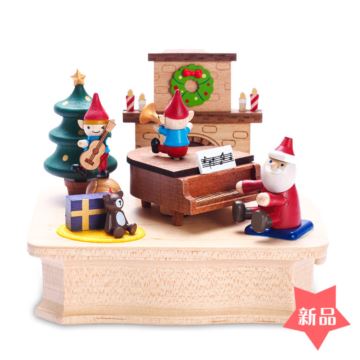 Jeancard木质圣诞老人弹琴旋转八音盒音乐盒创意生日圣诞节礼物