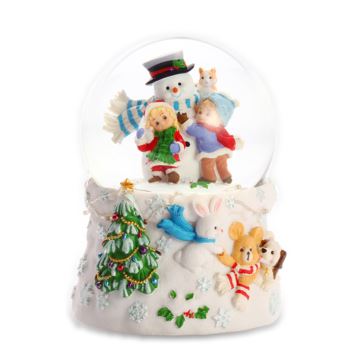 Jarll自喷雪花带灯旋转圣诞老人与小孩水晶球八音盒音乐盒圣诞节创意礼物