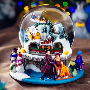 Jarl旋转山洞火车圣诞老人水晶球八音盒音乐盒情人节新年礼物送男女生