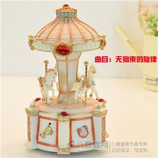 Sankyo18音树脂声控灯光旋转木马八音盒音乐盒 送小朋友礼品生日礼物