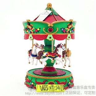 进口旋转木马大号绿八音盒音乐盒创意男送女生日圣诞节礼物精品圣诞树