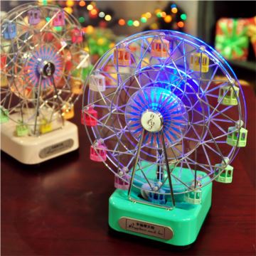 七彩发光旋转幸福摩天轮音乐盒八音盒创意送女生日精品圣诞节特别礼物