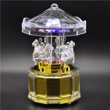 韵升18音亚克力旋转木马炫彩灯八音盒音乐盒创意生日礼物情人节礼品