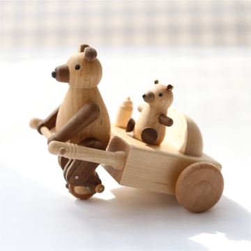 jeancard台湾木质小熊拉车八音盒音乐盒创意生日礼物送男女友