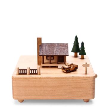 台湾Jeancard枫木木质小木屋吉普车旋转八音盒音乐恶化创意生日礼物送男女朋友