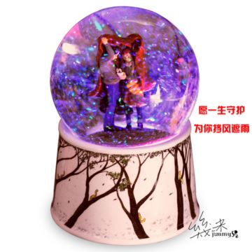 正品几米水晶球音乐盒旋转自喷亮片彩灯八音盒送女生生日天空之城创意礼物
